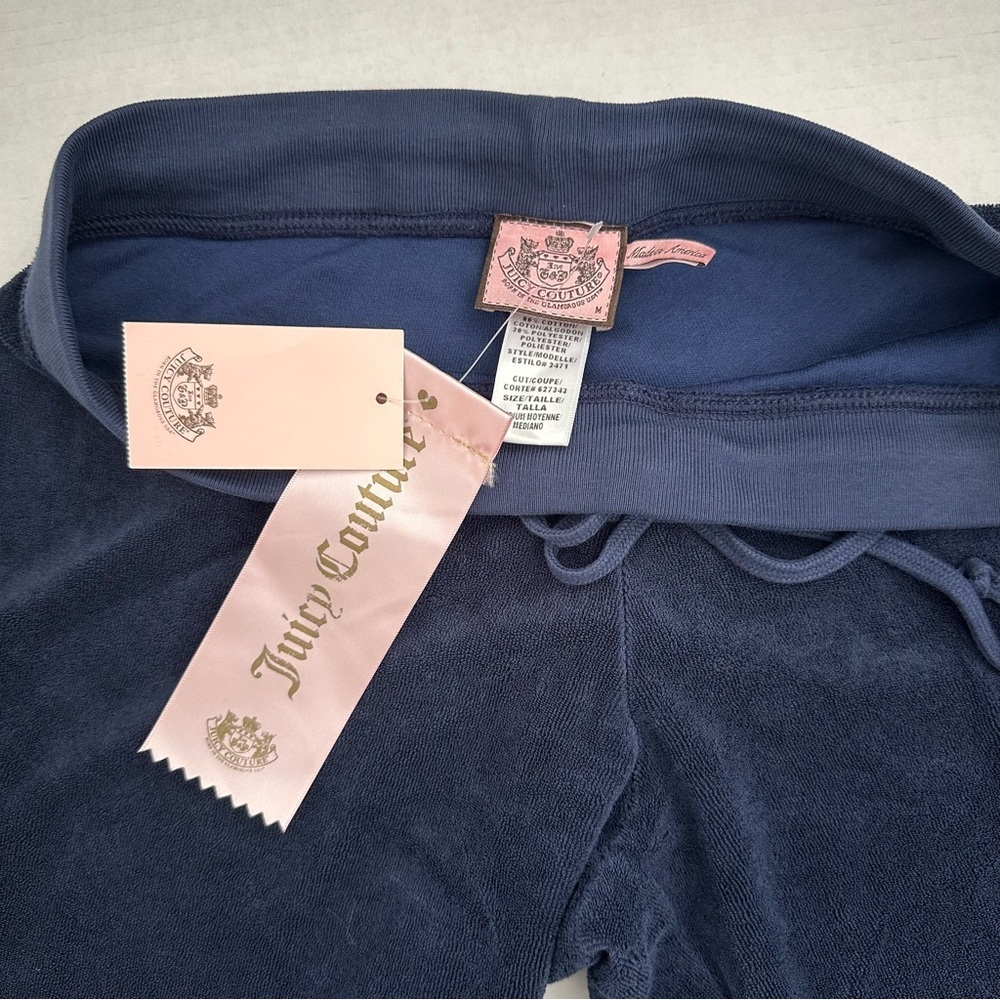 NWT Y2K Original Juicy Couture Peck Blue Terry Cropped Crop Capri Pants Medium - Picture 4 of 7